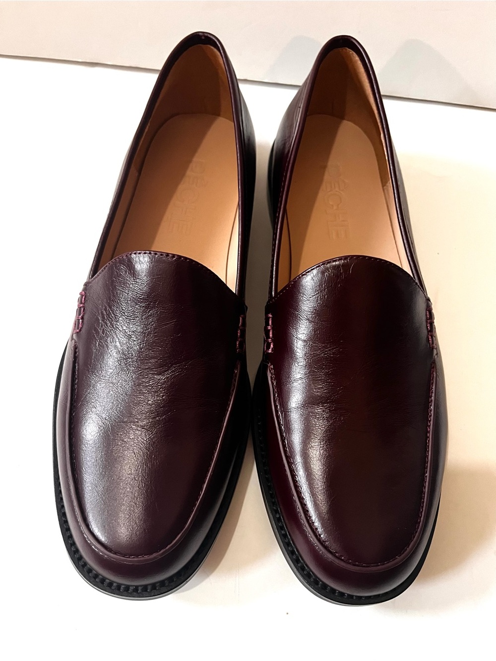 PECHE Leather Slip-On Elegant Loafers in Burgundy 38 - Picture 10 of 16
